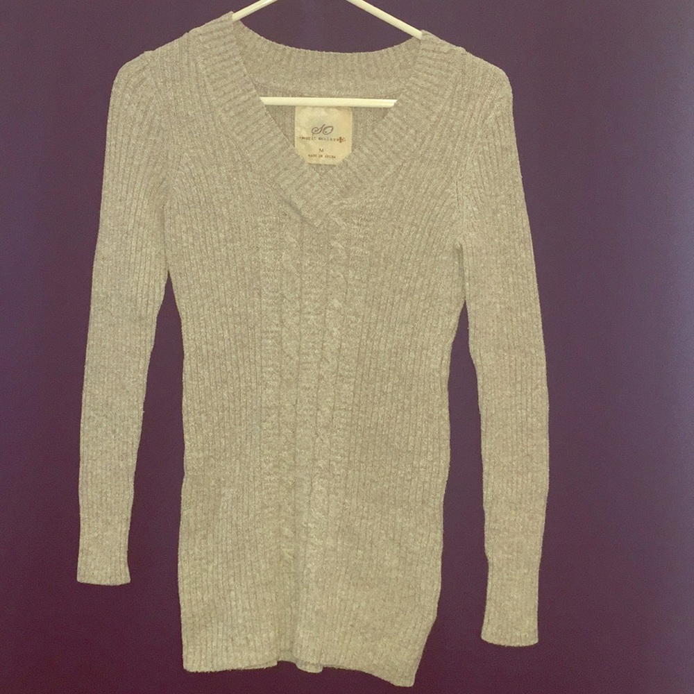 So Light Grey Cable Knit Sweater M